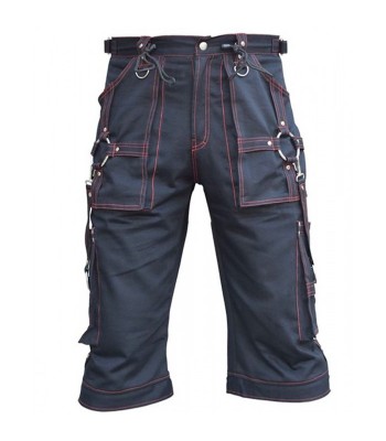 Men Gothic Red Thread Short Buckle Bondage Shorts Black